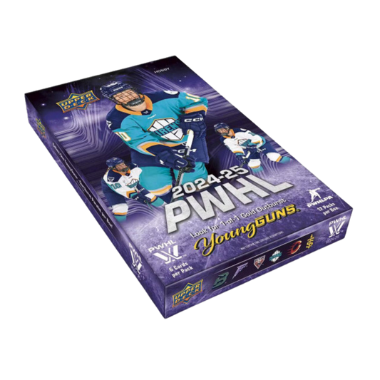 A 2025 Upper Deck PWHL hockey hobby box featuring professional women's hockey players.