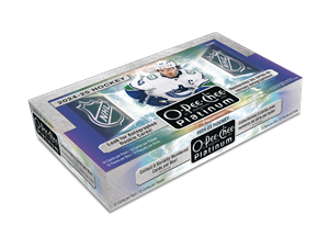 A 2024-25 Upper Deck O-Pee-Chee Platinum hockey hobby box featuring a player on the cover.