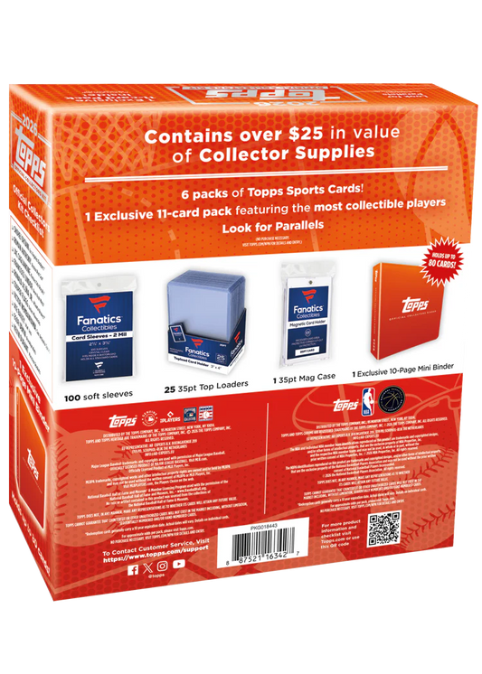 The 2026 Topps Collector Kit includes card sleeves, top loaders, a magnetic case, and a binder.