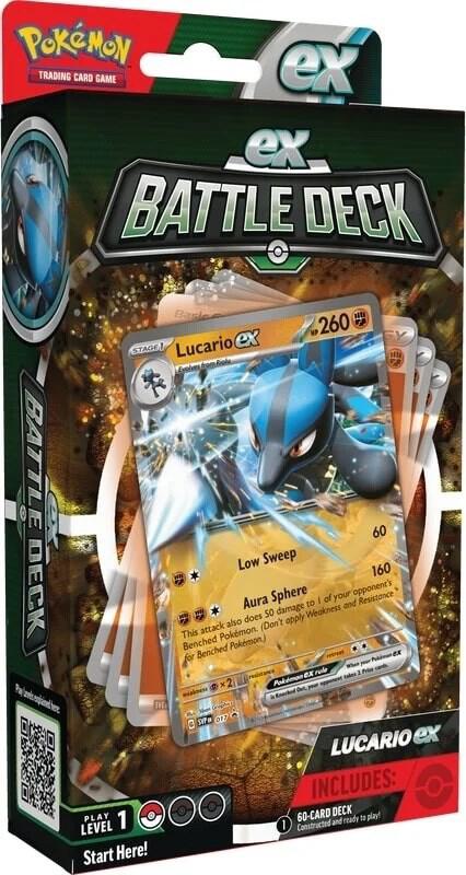 A Lucario ex Battle Deck box featuring a 60-card pre-constructed deck for the Pokemon TCG.