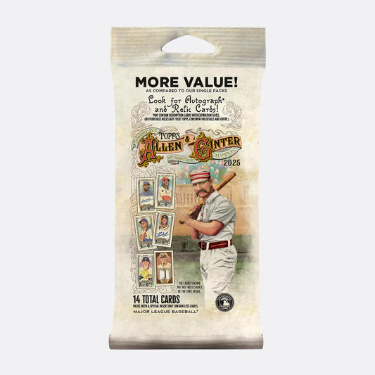 A 2025 Topps Allen and Ginter baseball card fat pack featuring vintage-style artwork.