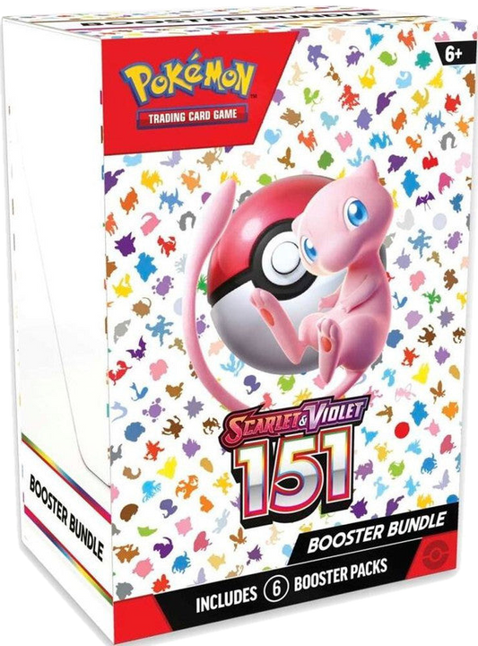 A Pokemon Scarlet and Violet 151 booster bundle box featuring Mew and a Poke Ball.