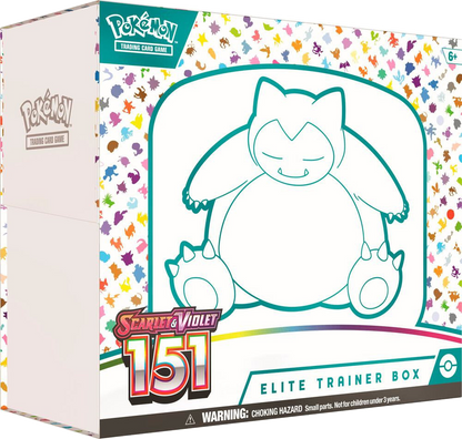 A Pokemon Scarlet and Violet 151 Elite Trainer Box featuring a Snorlax illustration on the front.
