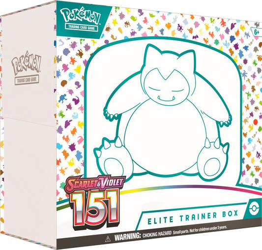 A Pokemon Scarlet and Violet 151 Elite Trainer Box featuring a Snorlax illustration on the front.