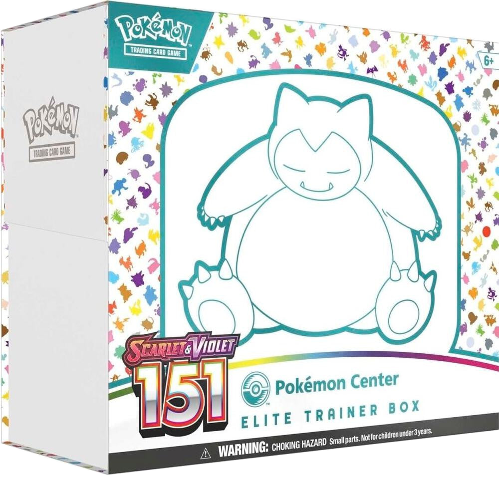 A Pokemon Center Scarlet and Violet 151 Elite Trainer Box featuring a Snorlax illustration.