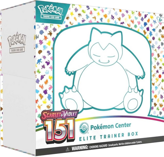 A Pokemon Center Scarlet and Violet 151 Elite Trainer Box featuring a Snorlax illustration.