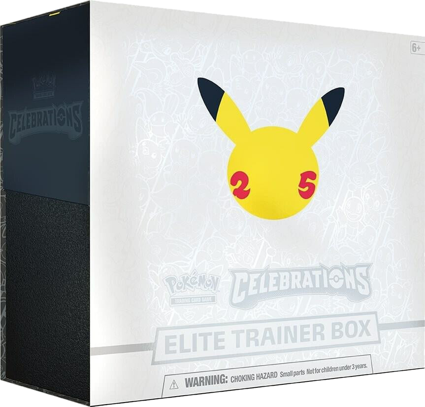 A Pokemon Celebrations Elite Trainer Box featuring a Pikachu silhouette on the front.