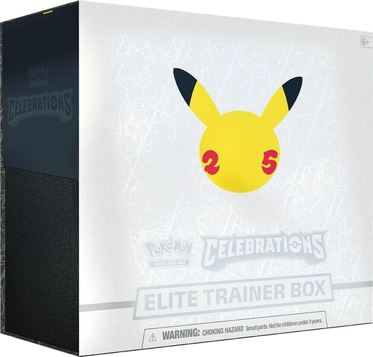 A Pokemon Celebrations Elite Trainer Box featuring a Pikachu silhouette on the front.