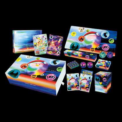 Pokemon Traditional Chinese 30th Celebration Futuristic Box - full contents: promos, playmat, display frame, sleeves, dice, coins, deck box